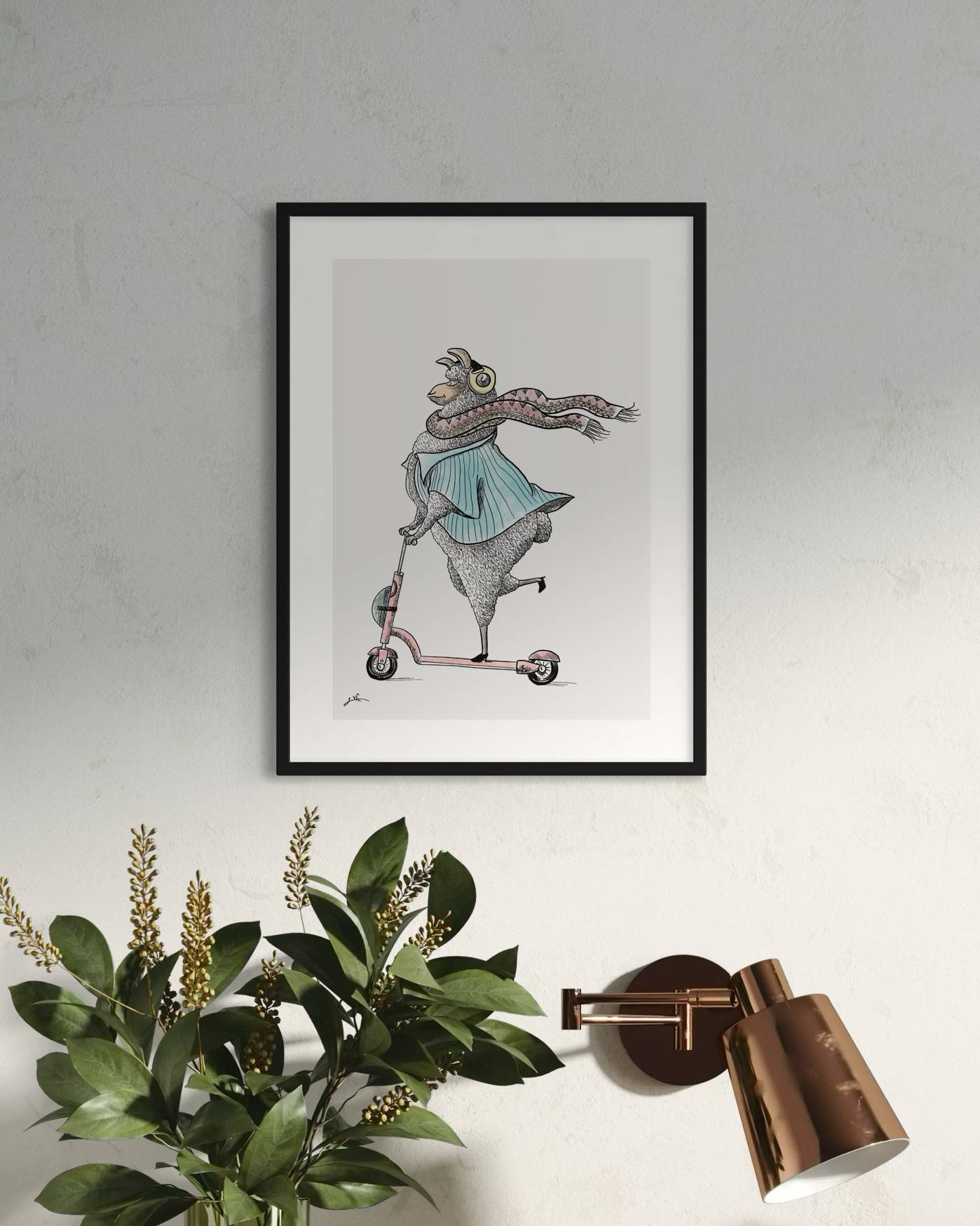 הדפס איור | לאמה על קורקינט