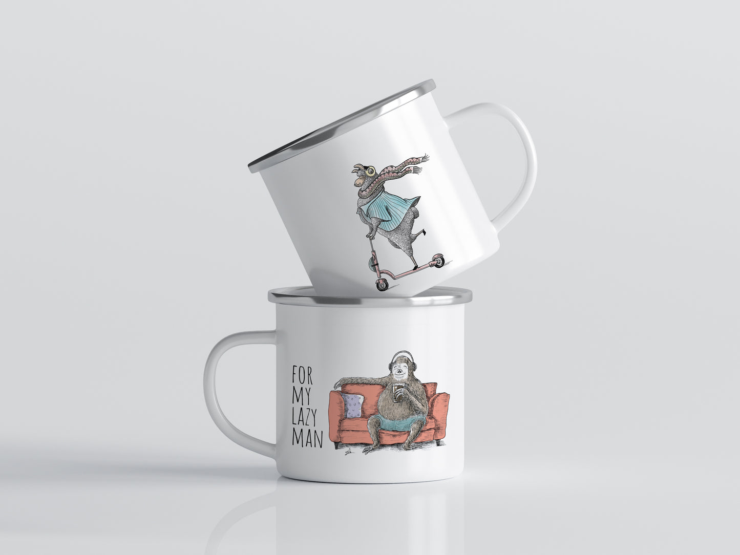 זוג ספלים מאויירים | ספלי אמייל