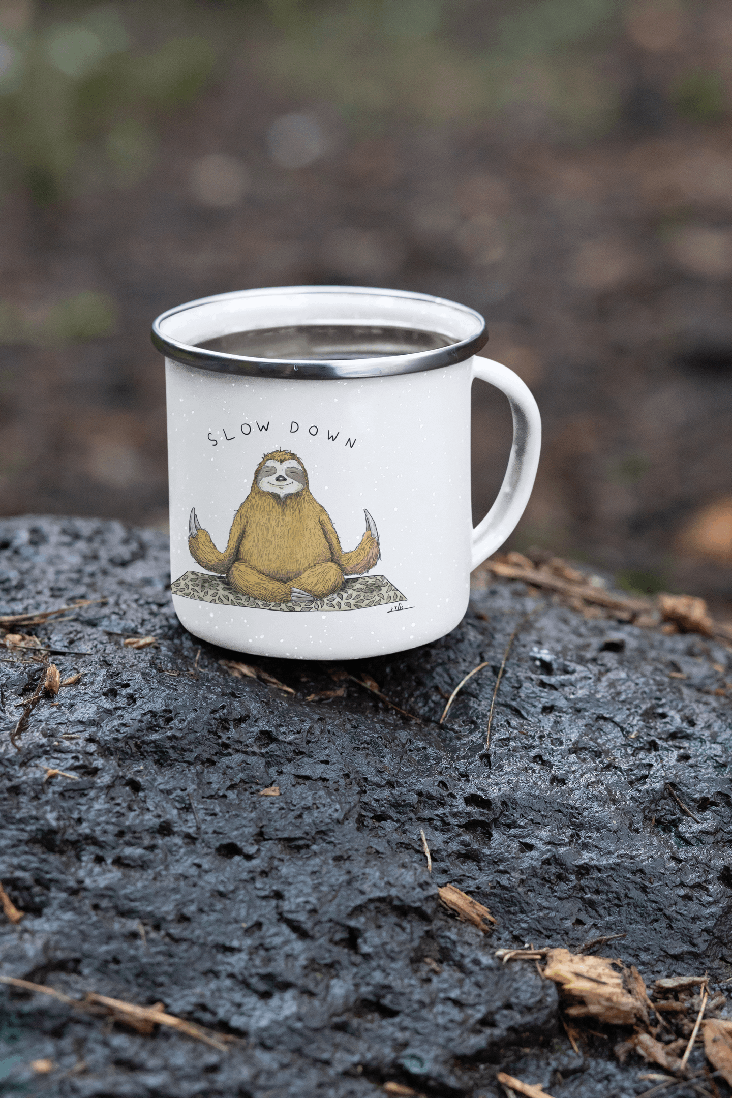 ספל אמייל עם ידית - עצלן יוגה