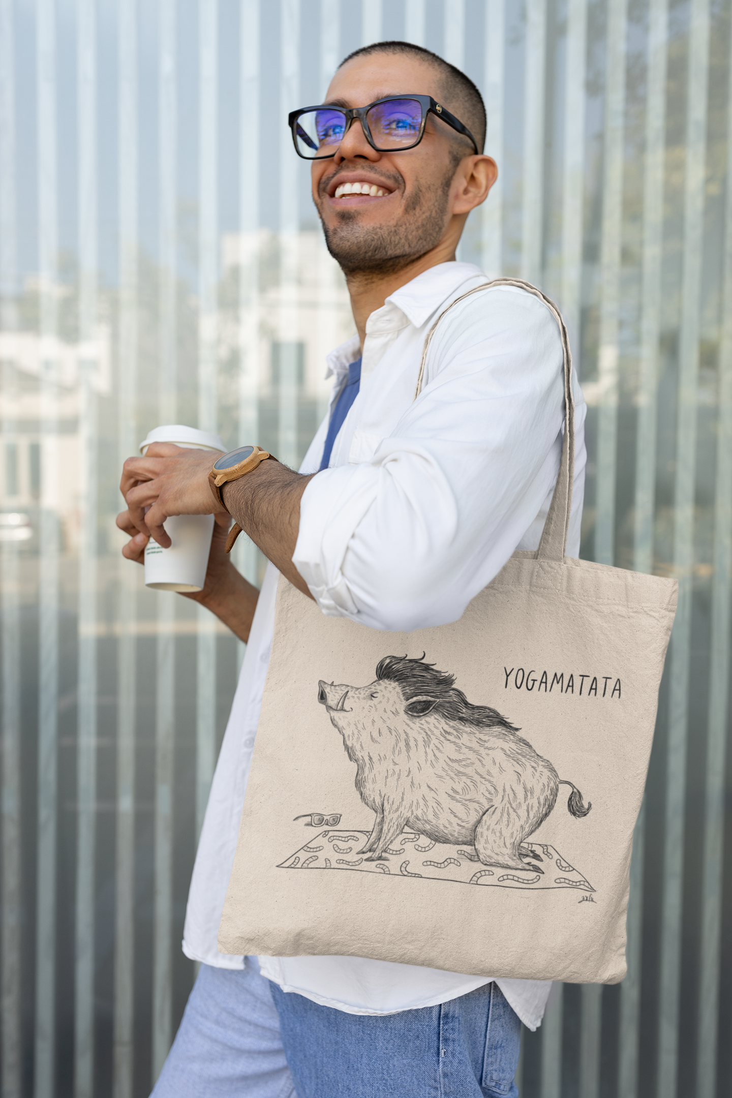 תיק כותנה אקולוגי מאוייר | חזיר בר יוגה