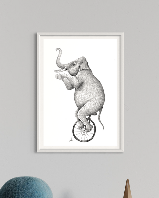 הדפס איור שחור לבן | פיל בקרקס