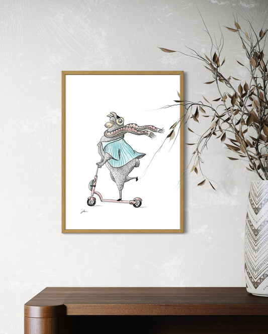 הדפס איור | לאמה על קורקינט